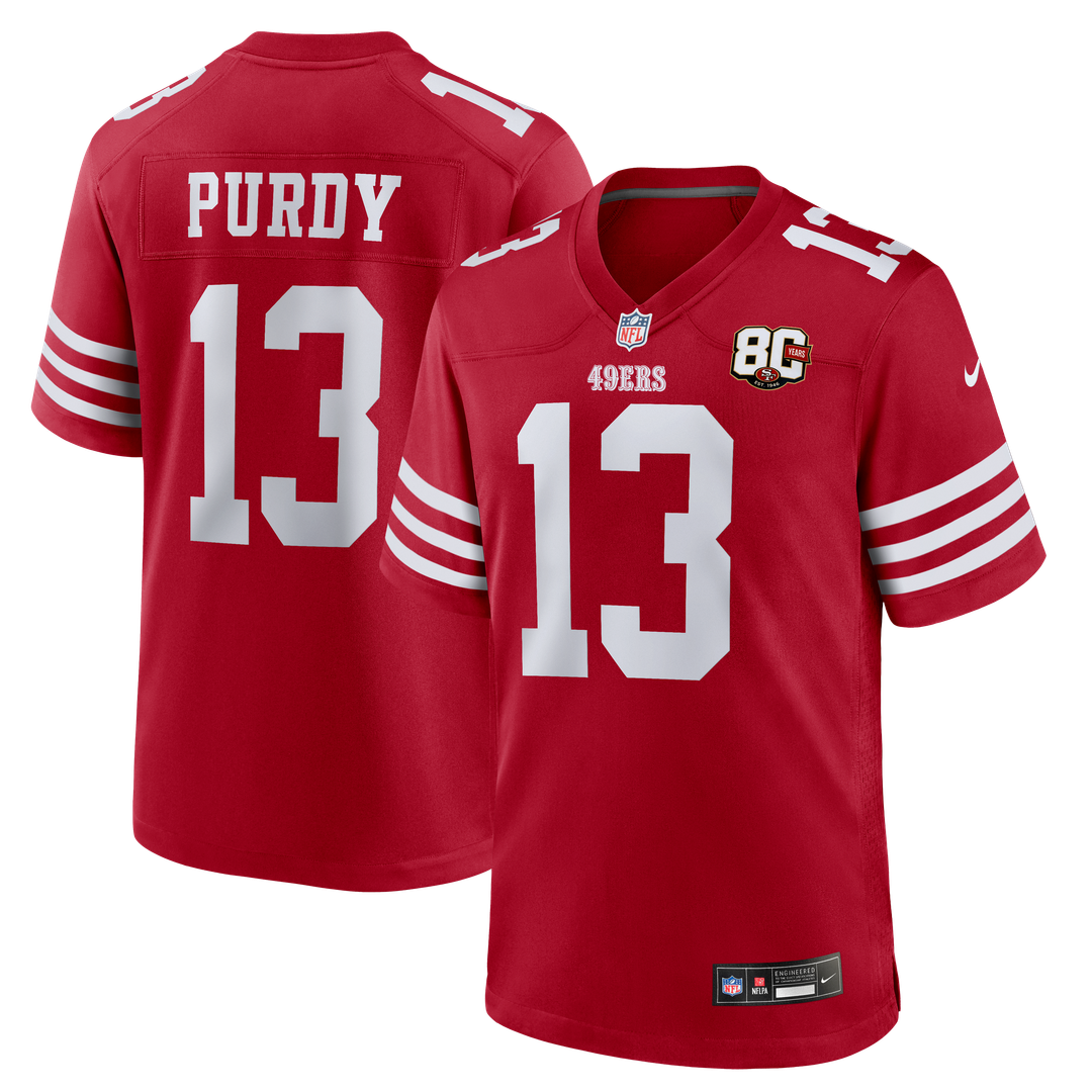 San Francisco 49ers Brock Purdy Scarlet 80th Anniversary Game Jersey