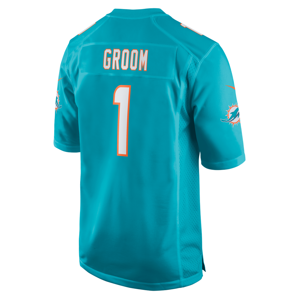 Miami Dolphins Number 1 Groom Aqua Game Jersey