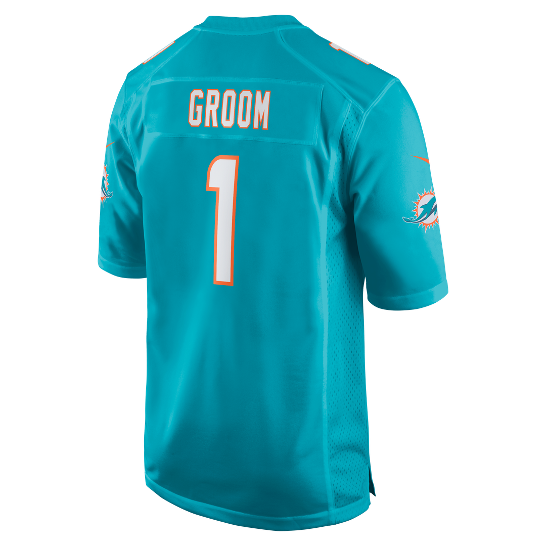 Miami Dolphins Number 1 Groom Aqua Game Jersey