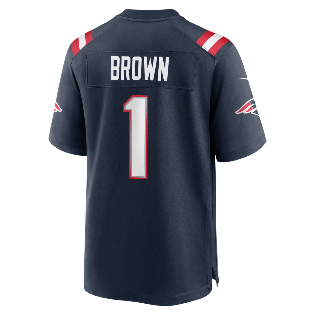 New England Patriots A.J. Brown Navy Team Game Jersey
