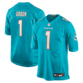Miami Dolphins Number 1 Groom Aqua Game Jersey