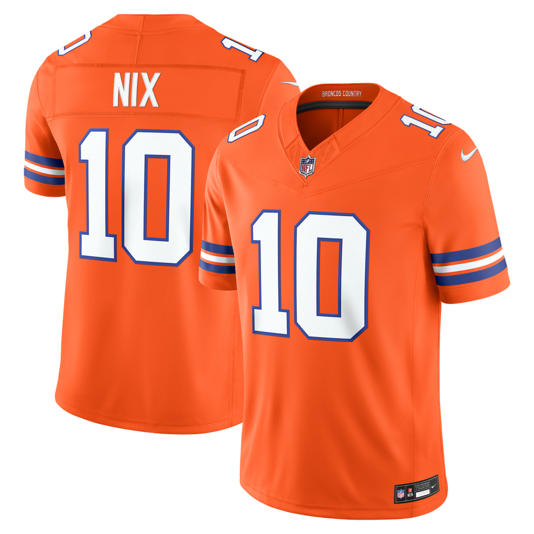 Denver Broncos Bo Nix Orange Alternate Mile High Collection 1977 Throwback Vapor F.U.S.E. Stitched Limited Jersey