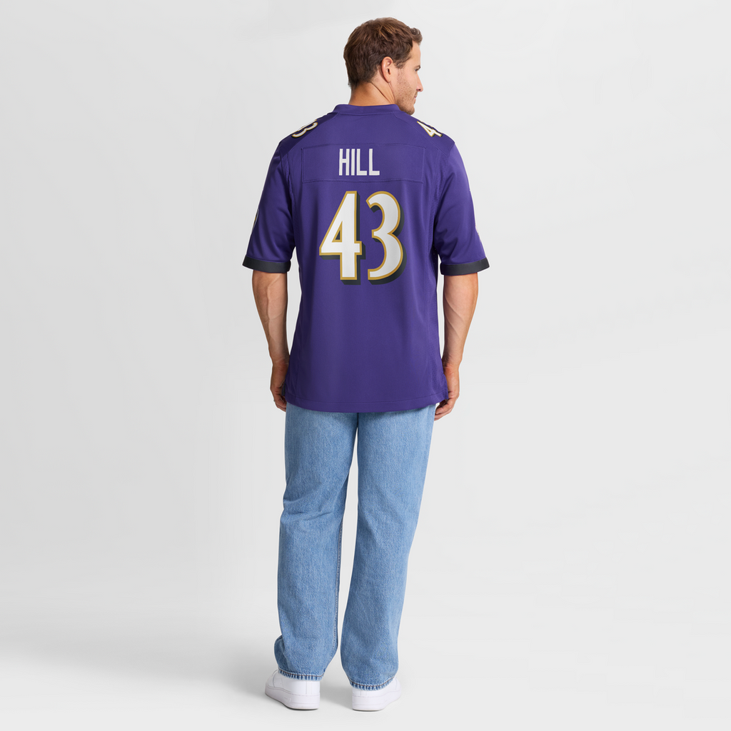 Baltimore Ravens Justice Hill Purple Game Jersey