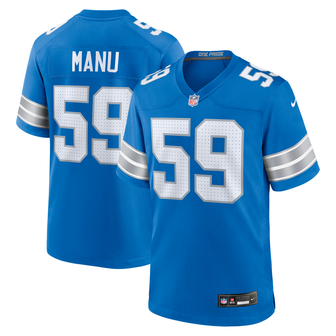 Detroit Lions Giovanni Manu Blue Team Game Jersey