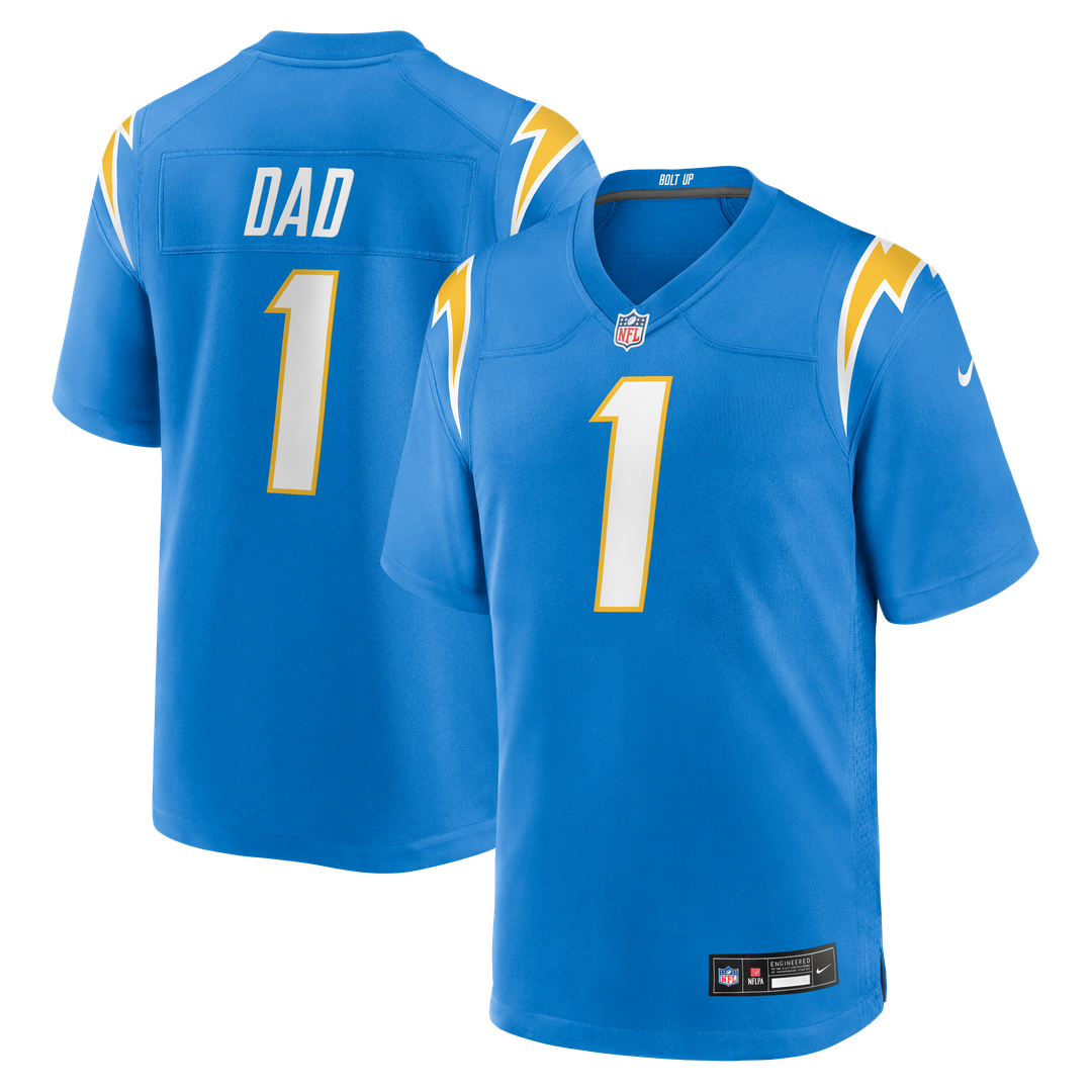 Los Angeles Chargers Number 1 Dad Powder Blue Game Jersey