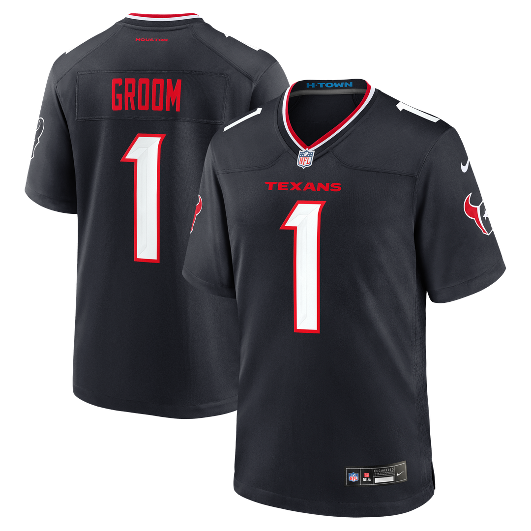 Houston Texans Number 1 Groom Navy Game Jersey