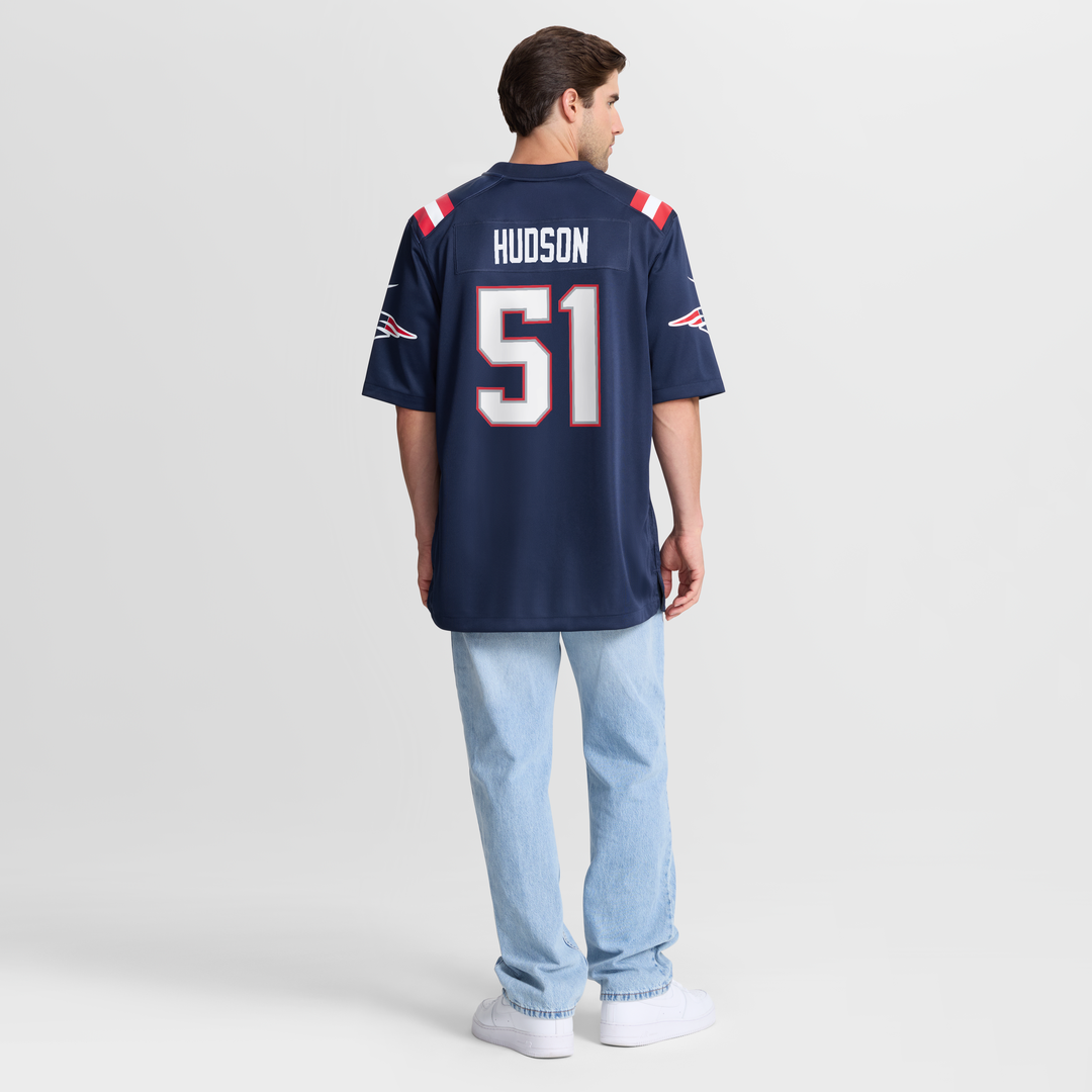 New England Patriots James Hudson Navy Team Game Jersey