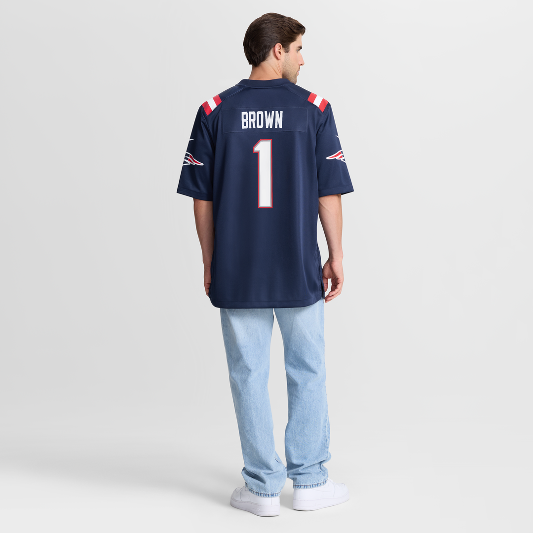 New England Patriots A.J. Brown Navy Team Game Jersey