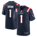 New England Patriots A.J. Brown Navy Team Game Jersey